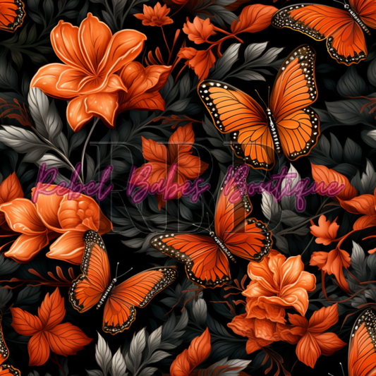 Orange Butterflies & Flowers